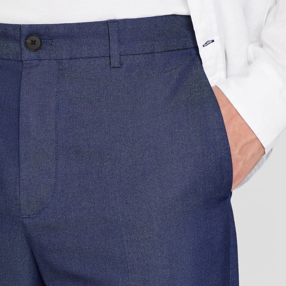 Indigo Chambray Tapered Dress Trousers - Brand New - NEVER WORN - Indigo - Picture 3 of 5